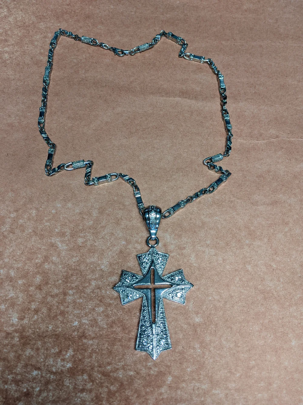 Men's Heraldic Or Fleur-De-Lis Style Cross Pendant Stainless SteelUsed Like New